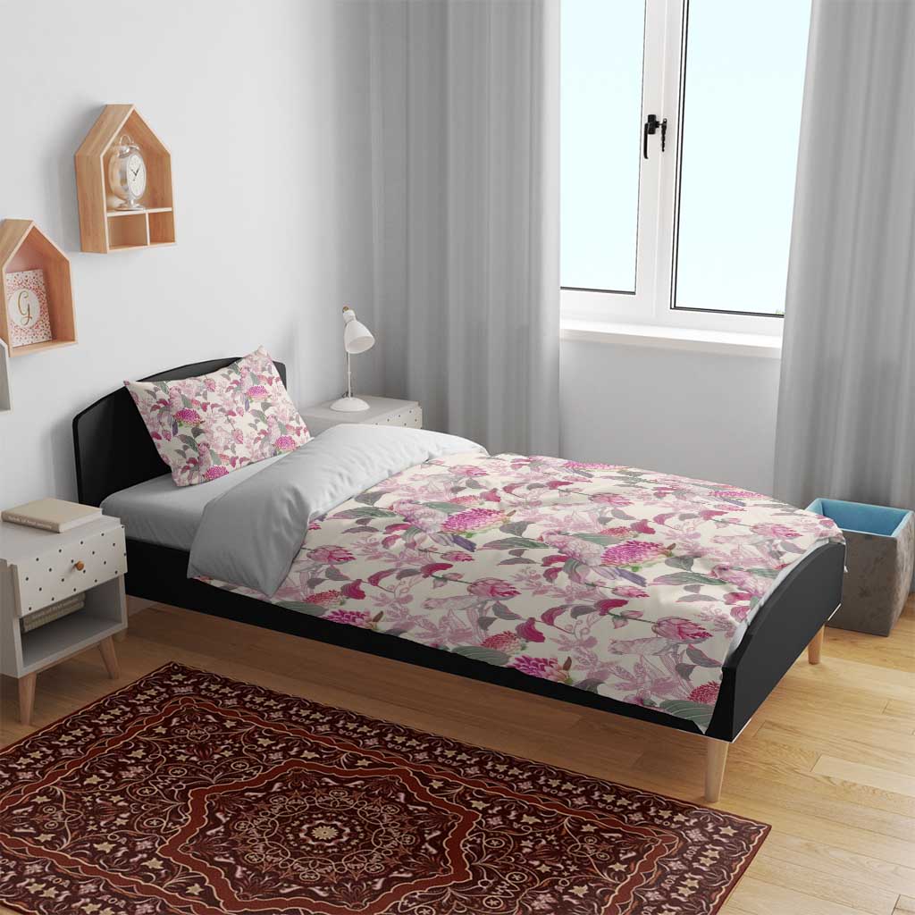Pink Cockatoo Australia Bedding Set Tropical Flowers - Seamless Pattern