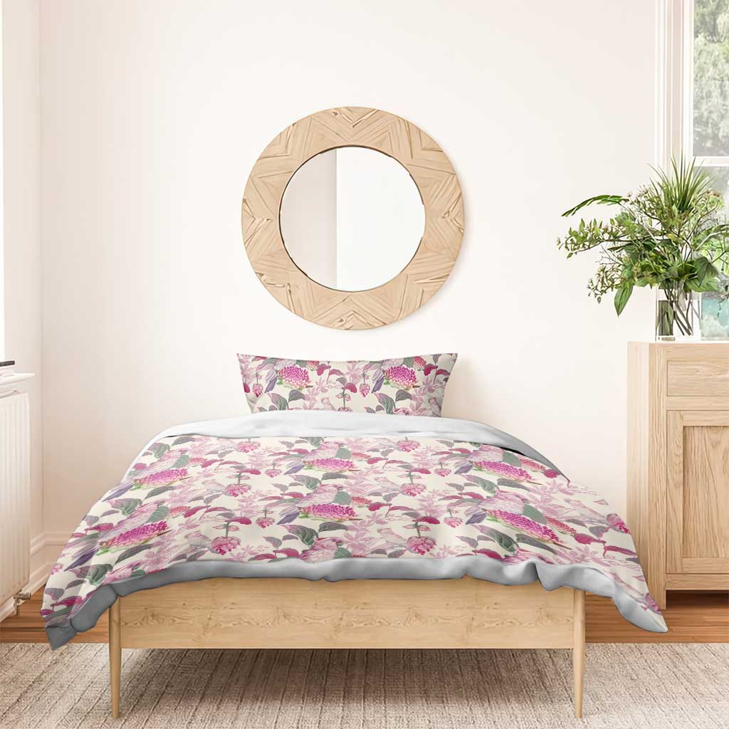 Pink Cockatoo Australia Bedding Set Tropical Flowers - Seamless Pattern