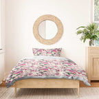 Pink Cockatoo Australia Bedding Set Tropical Flowers - Seamless Pattern