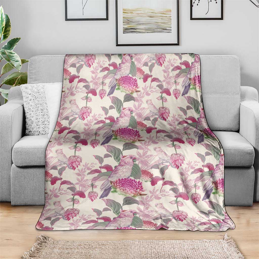 Pink Cockatoo Australia Blanket Tropical Flowers - Seamless Pattern