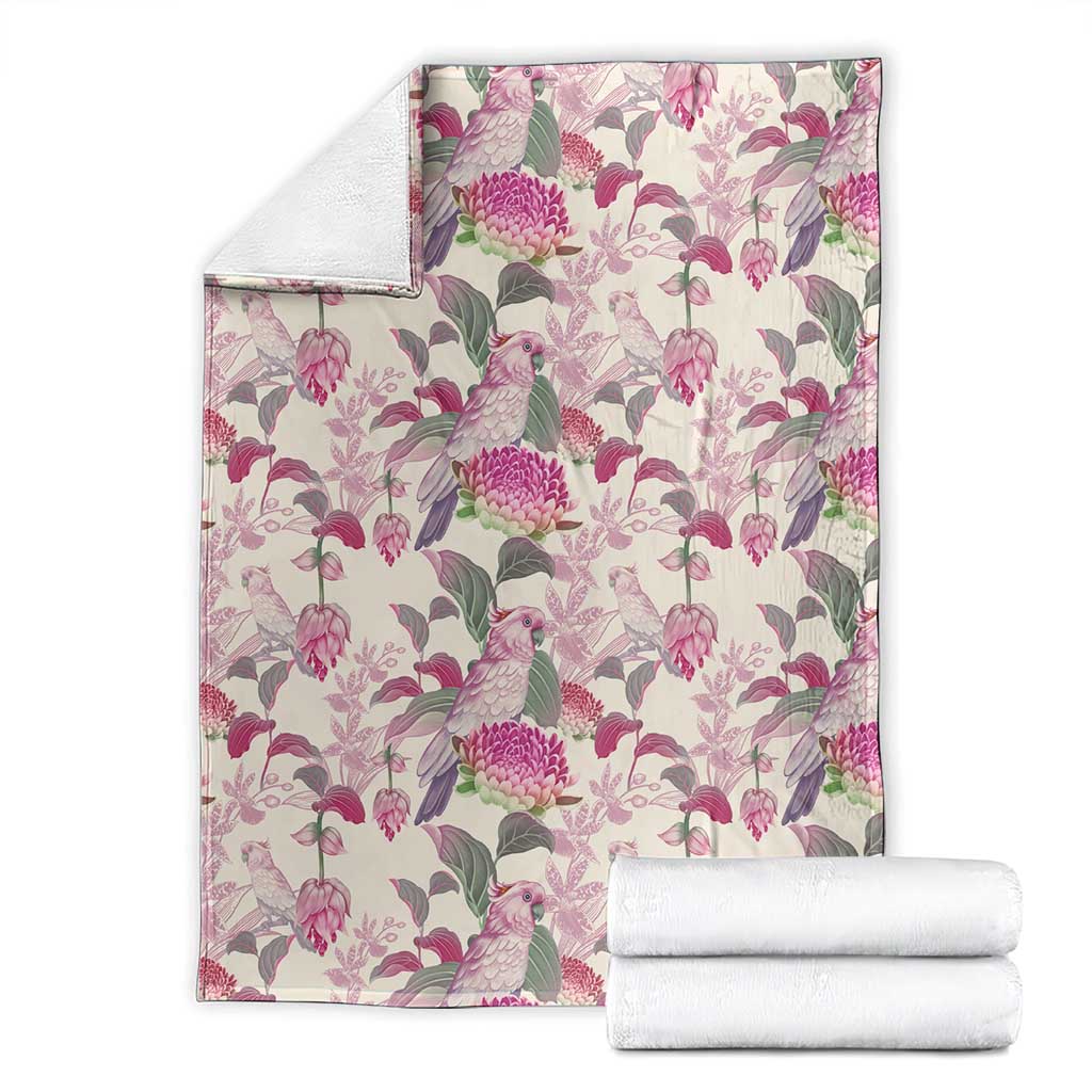 Pink Cockatoo Australia Blanket Tropical Flowers - Seamless Pattern