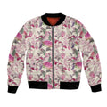 Pink Cockatoo Australia Bomber Jacket Tropical Flowers - Seamless Pattern