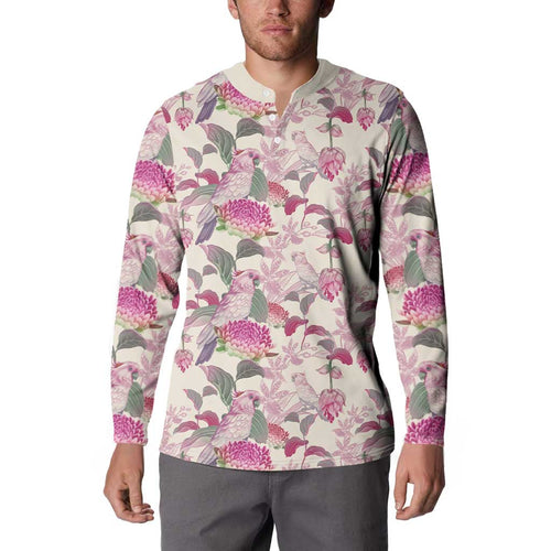 Pink Cockatoo Australia Button Sweatshirt Tropical Flowers - Seamless Pattern