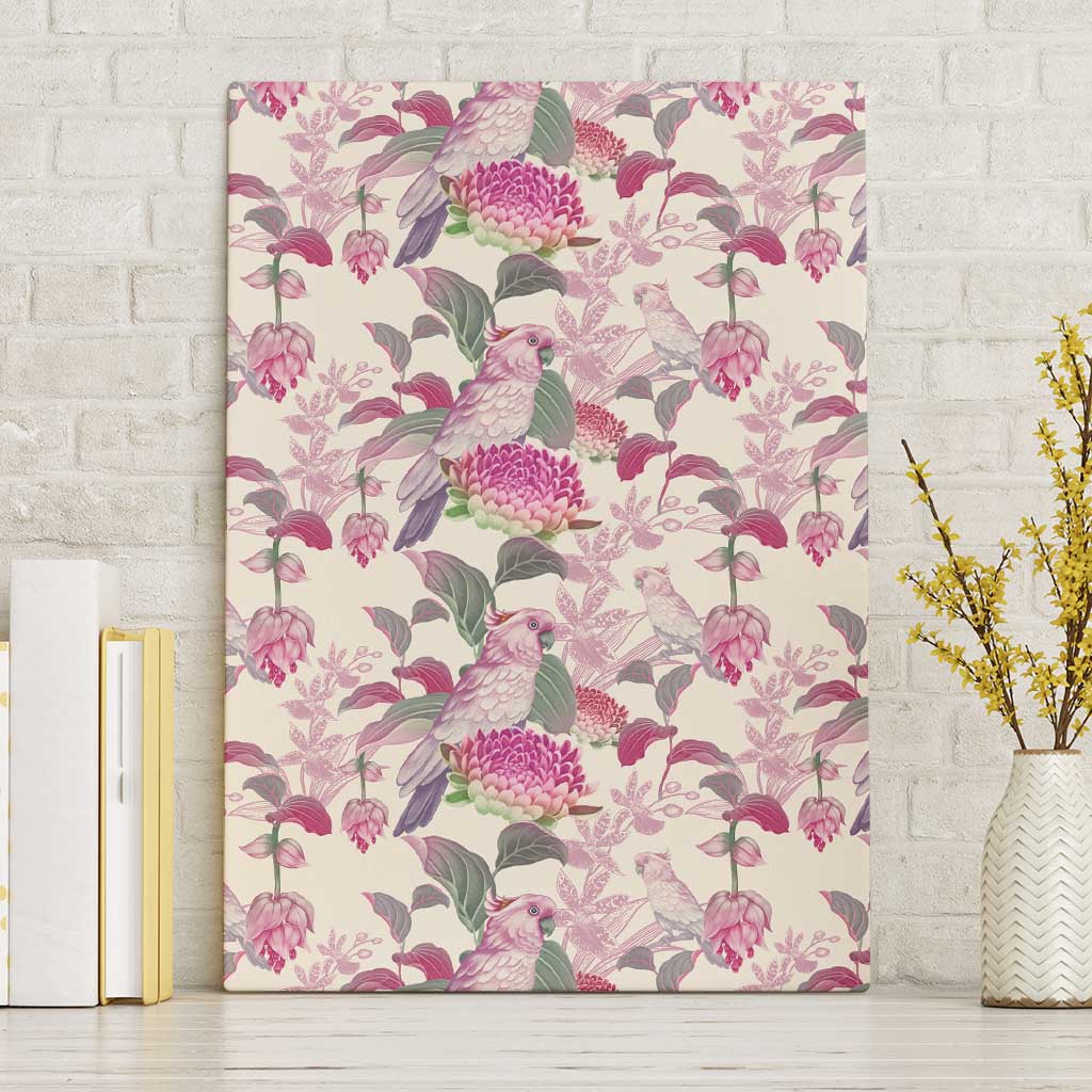 Pink Cockatoo Australia Canvas Wall Art Tropical Flowers - Seamless Pattern