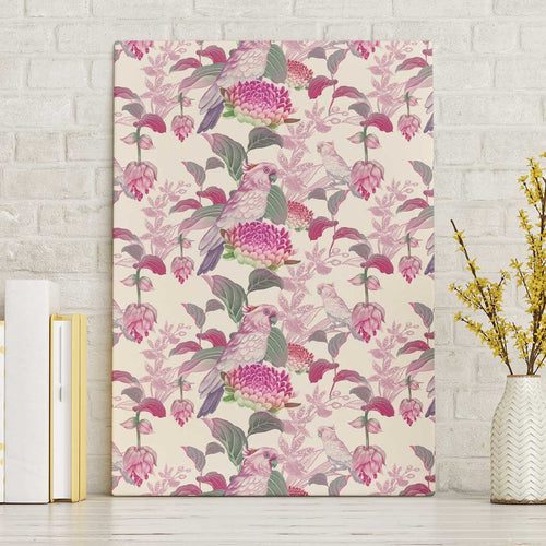 Pink Cockatoo Australia Canvas Wall Art Tropical Flowers - Seamless Pattern