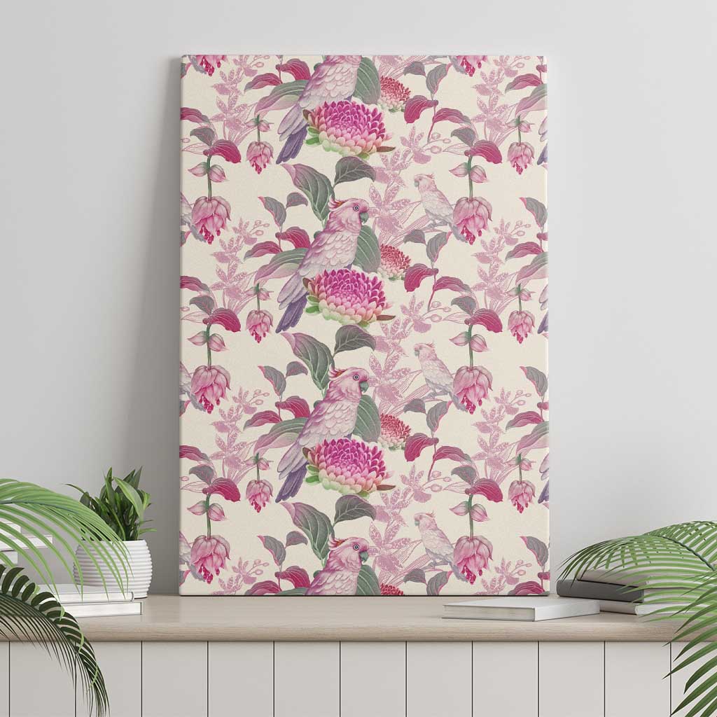 Pink Cockatoo Australia Canvas Wall Art Tropical Flowers - Seamless Pattern