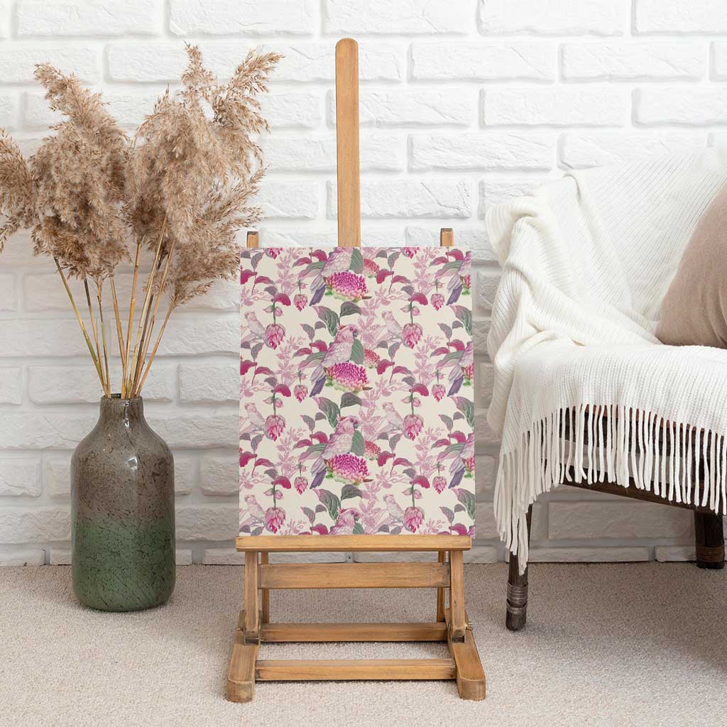 Pink Cockatoo Australia Canvas Wall Art Tropical Flowers - Seamless Pattern