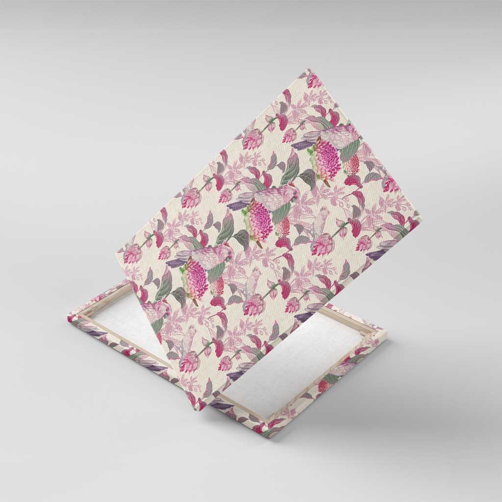 Pink Cockatoo Australia Canvas Wall Art Tropical Flowers - Seamless Pattern
