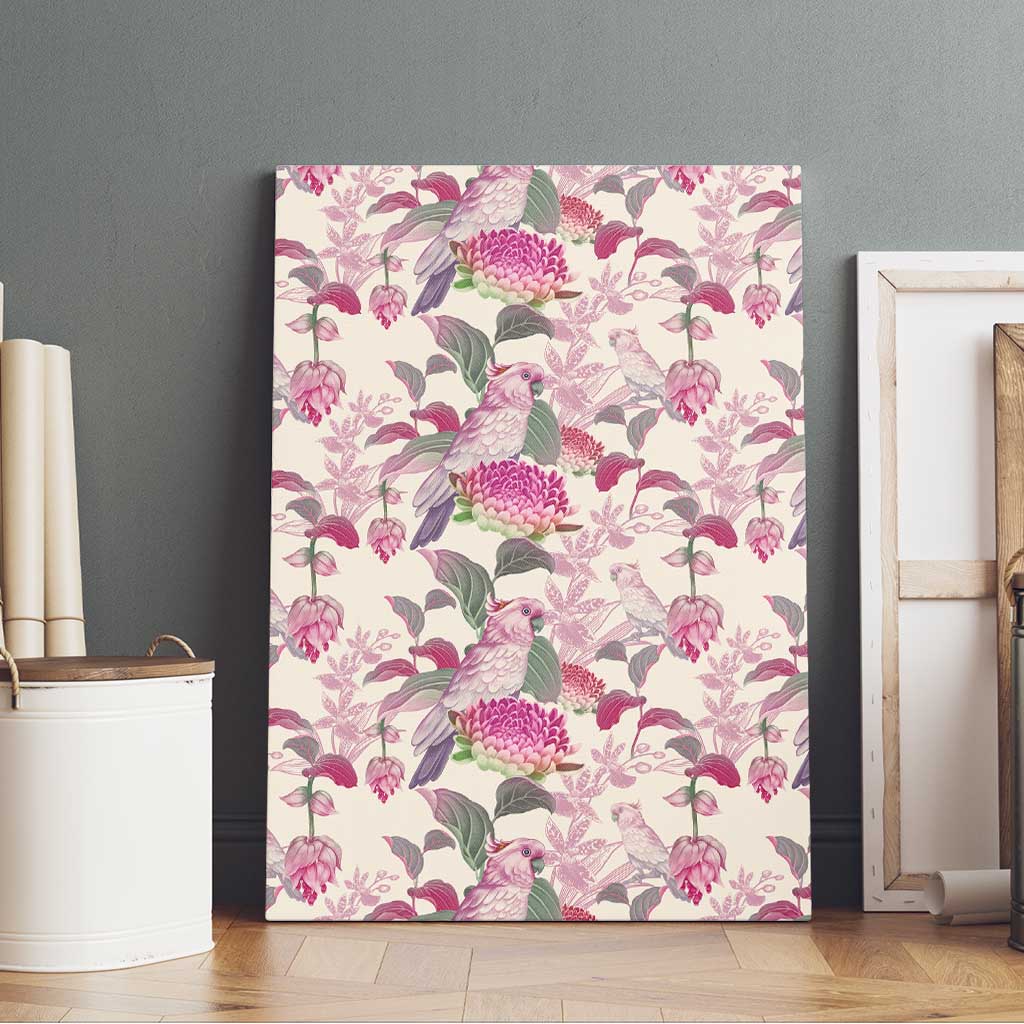 Pink Cockatoo Australia Canvas Wall Art Tropical Flowers - Seamless Pattern