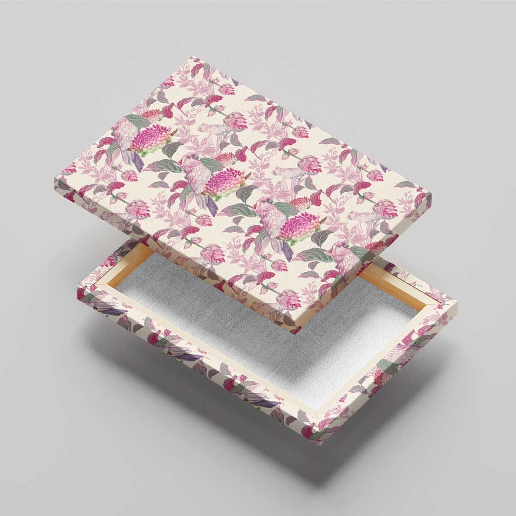 Pink Cockatoo Australia Canvas Wall Art Tropical Flowers - Seamless Pattern