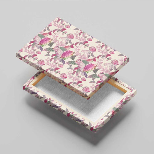 Pink Cockatoo Australia Canvas Wall Art Tropical Flowers - Seamless Pattern