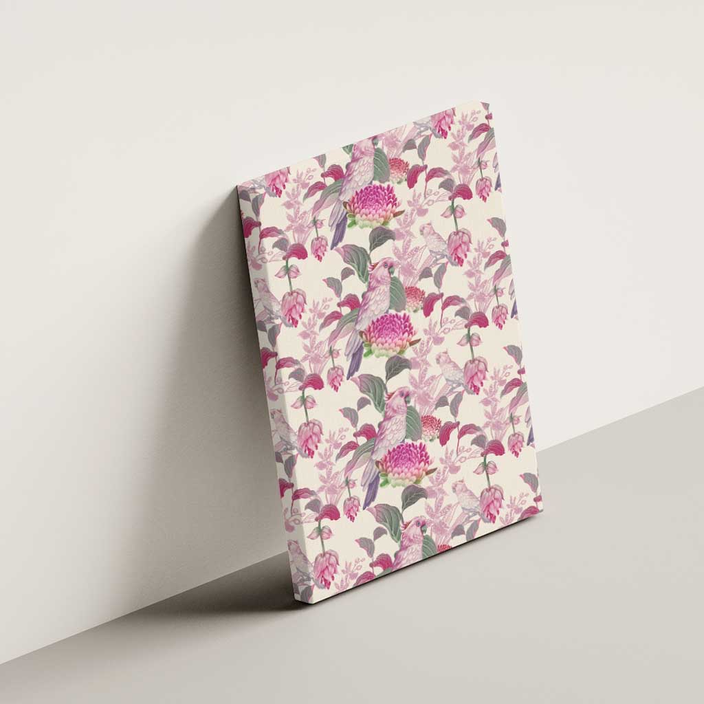Pink Cockatoo Australia Canvas Wall Art Tropical Flowers - Seamless Pattern