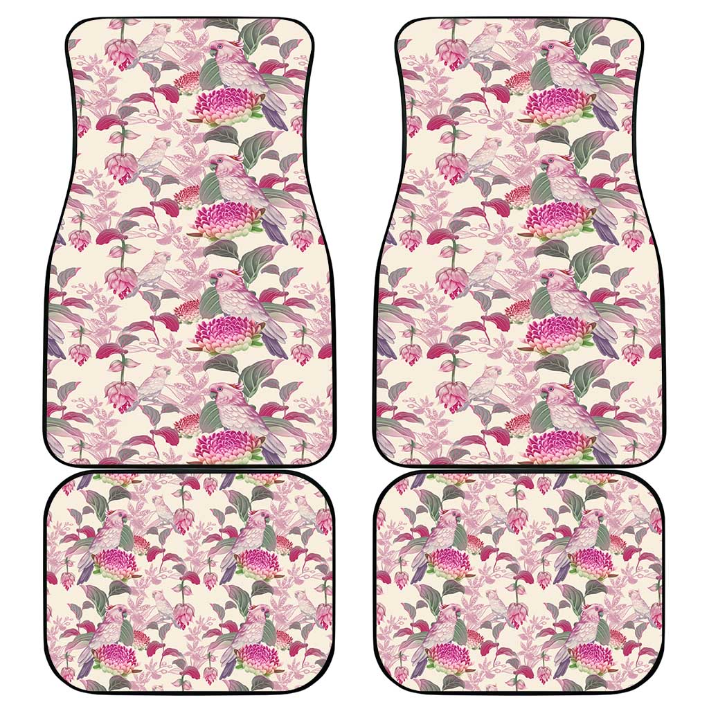 Pink Cockatoo Australia Car Mats Tropical Flowers - Seamless Pattern