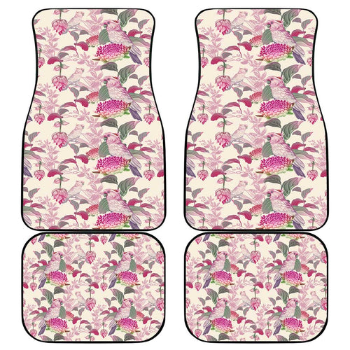 Pink Cockatoo Australia Car Mats Tropical Flowers - Seamless Pattern