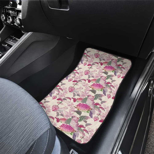 Pink Cockatoo Australia Car Mats Tropical Flowers - Seamless Pattern