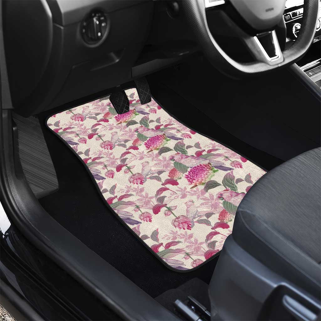 Pink Cockatoo Australia Car Mats Tropical Flowers - Seamless Pattern