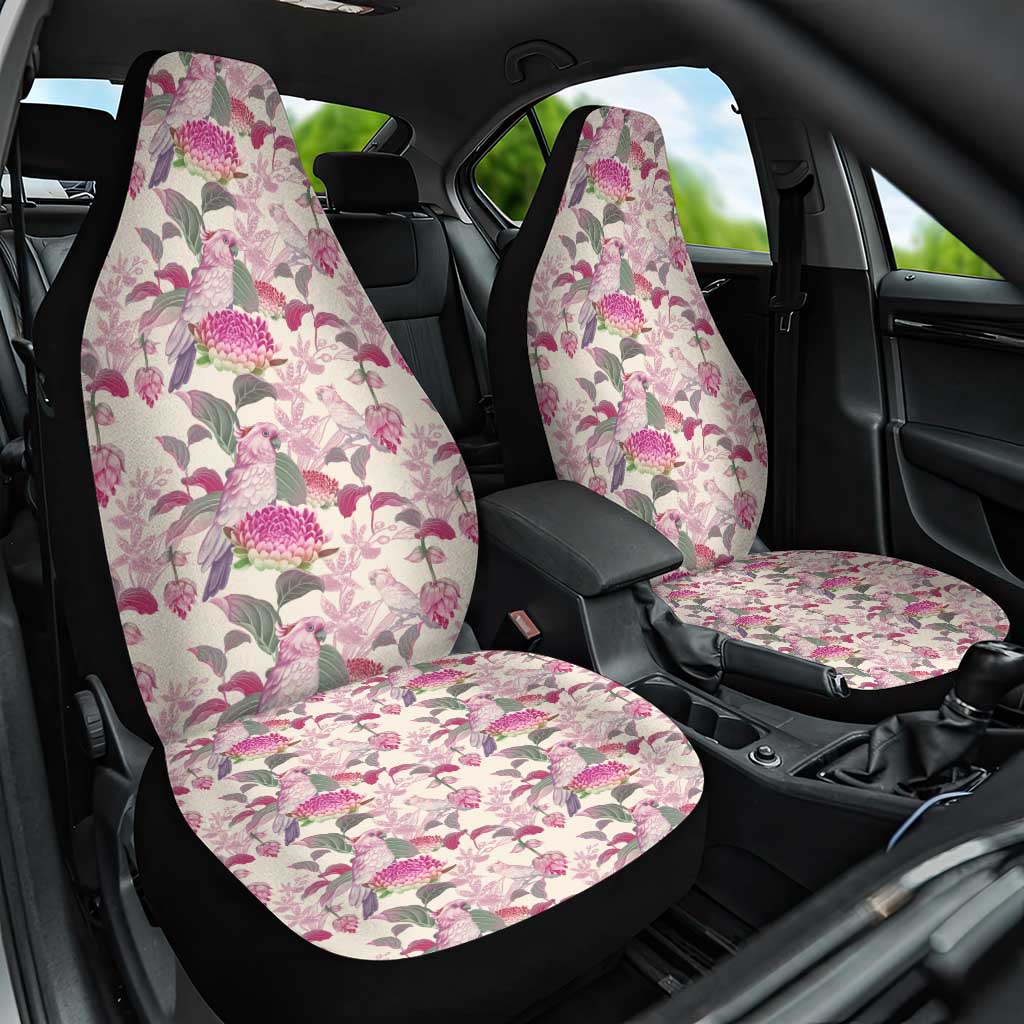 Pink Cockatoo Australia Car Seat Cover Tropical Flowers - Seamless Pattern