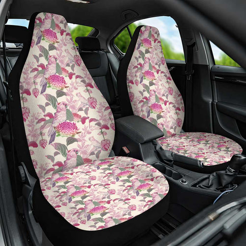 Pink Cockatoo Australia Car Seat Cover Tropical Flowers - Seamless Pattern