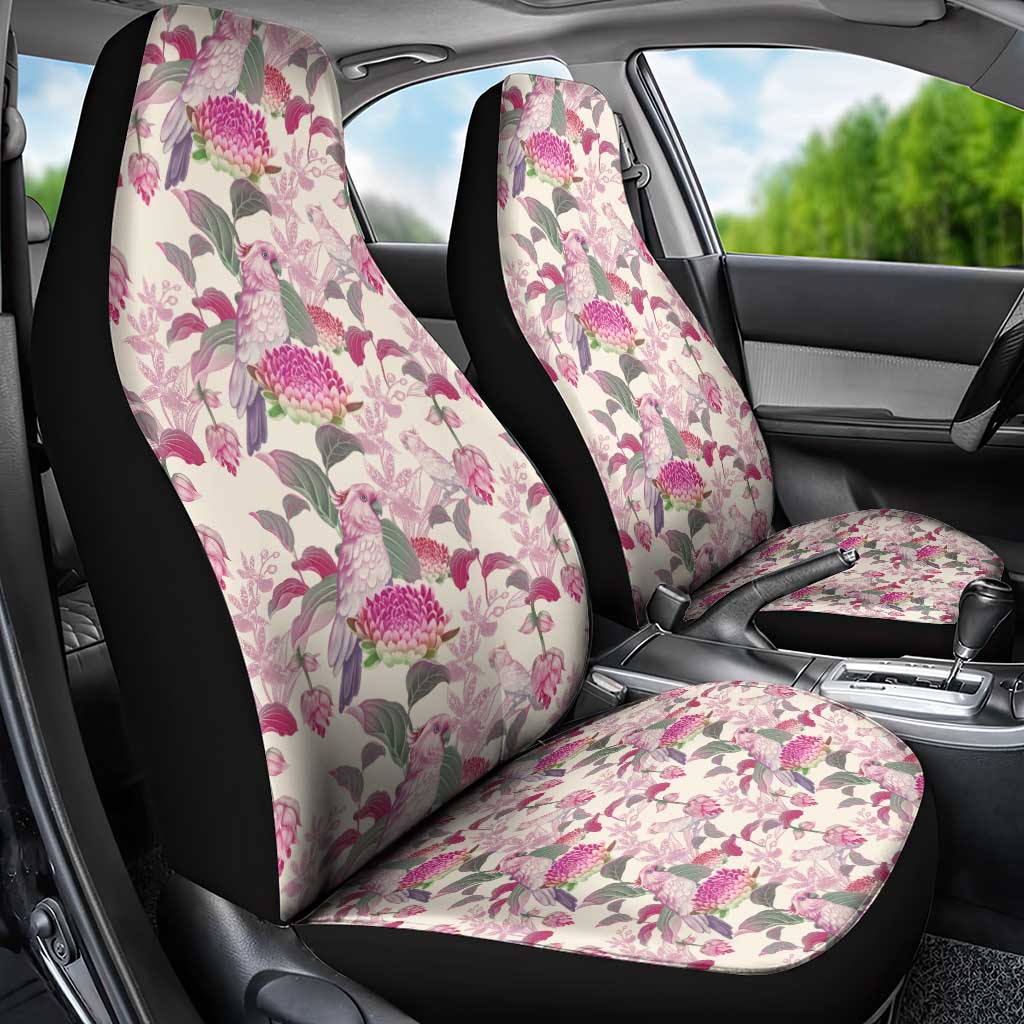 Pink Cockatoo Australia Car Seat Cover Tropical Flowers - Seamless Pattern