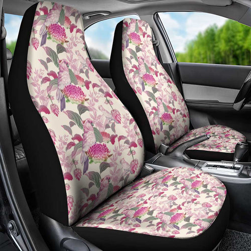 Pink Cockatoo Australia Car Seat Cover Tropical Flowers - Seamless Pattern