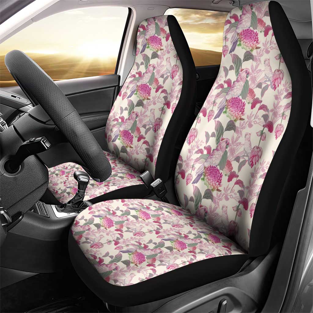 Pink Cockatoo Australia Car Seat Cover Tropical Flowers - Seamless Pattern