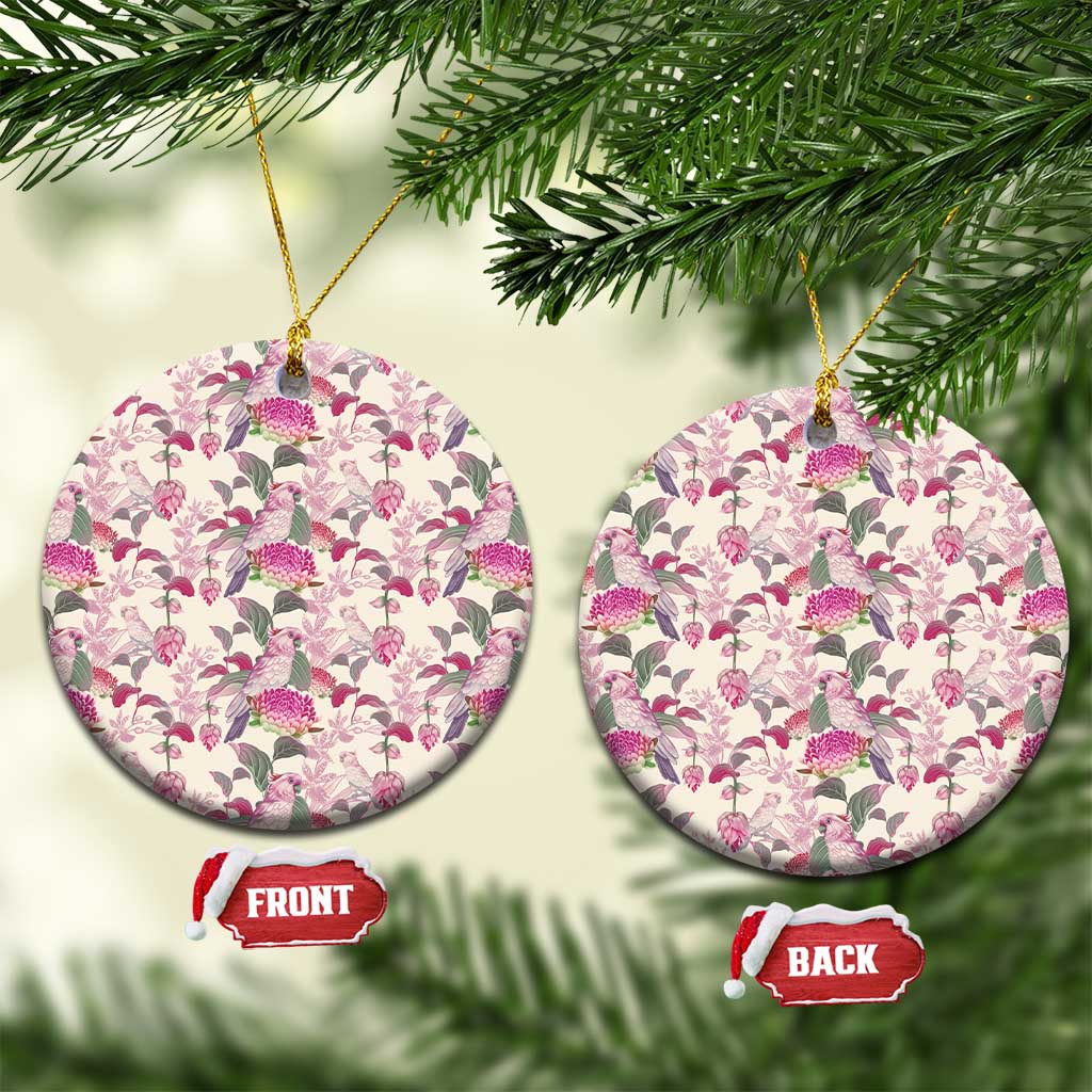 Pink Cockatoo Australia Ceramic Ornament Tropical Flowers - Seamless Pattern