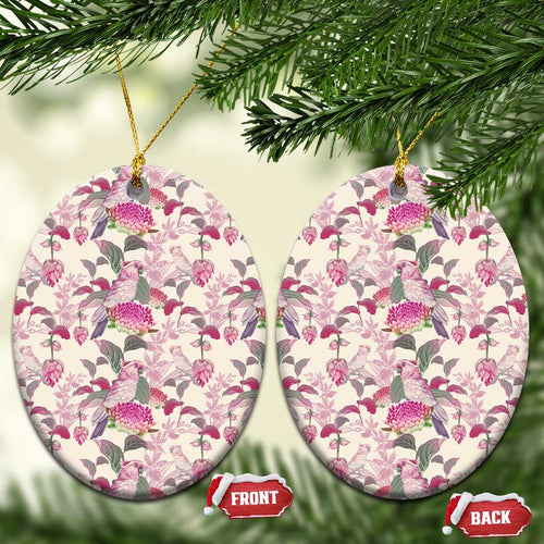 Pink Cockatoo Australia Ceramic Ornament Tropical Flowers - Seamless Pattern