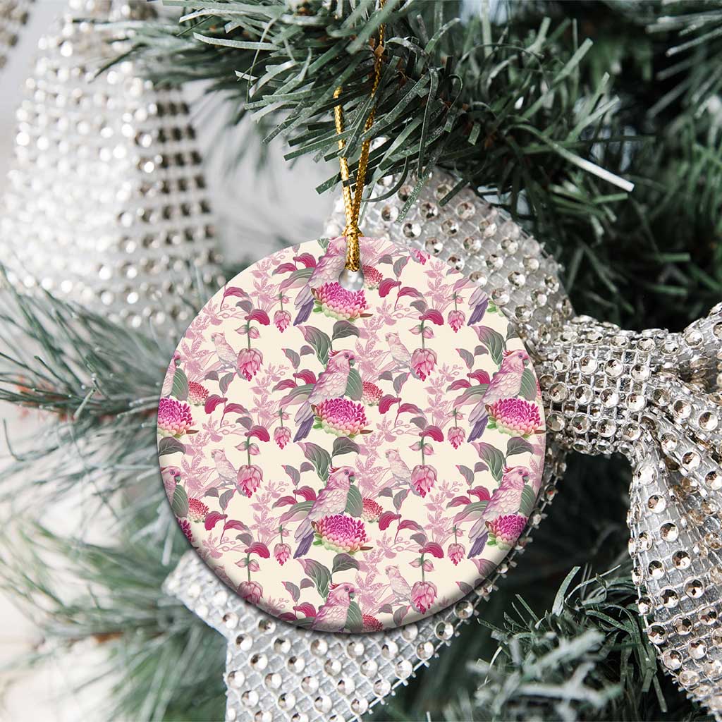 Pink Cockatoo Australia Ceramic Ornament Tropical Flowers - Seamless Pattern