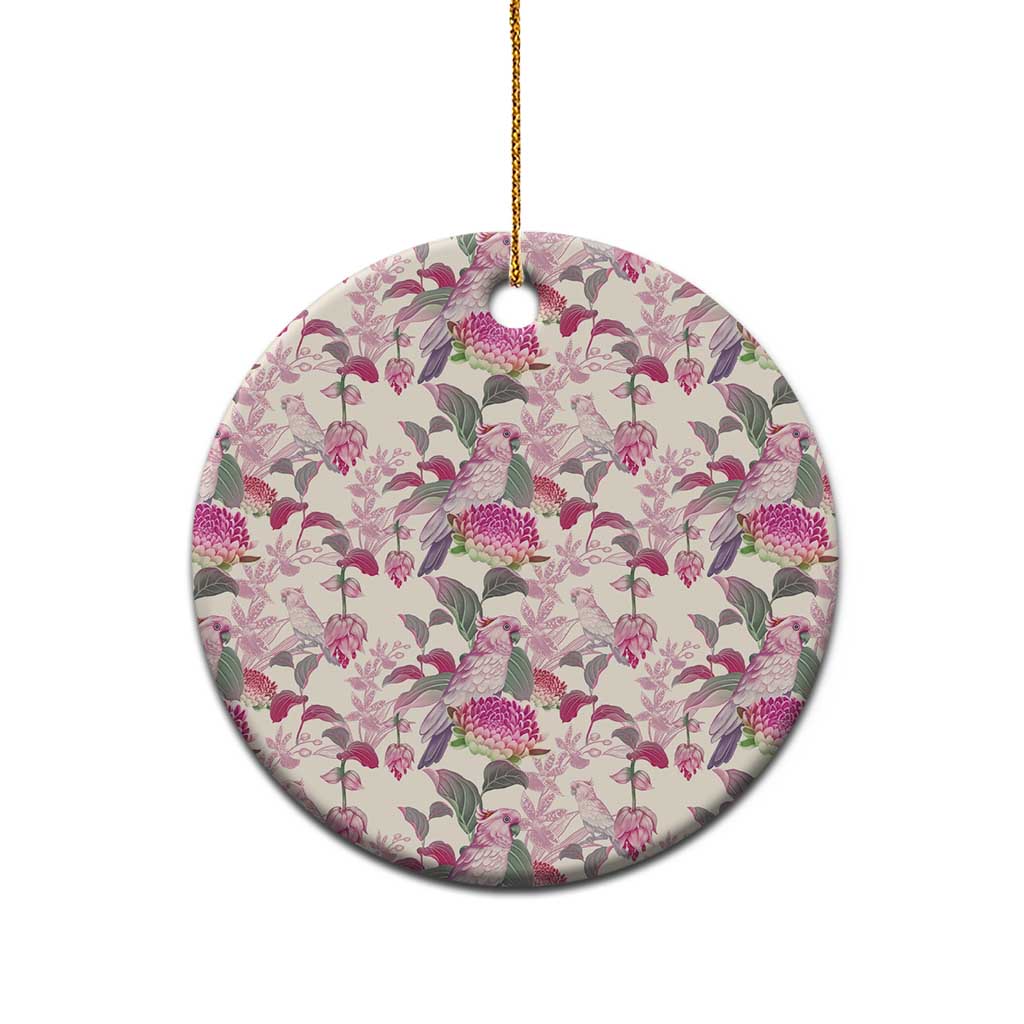 Pink Cockatoo Australia Ceramic Ornament Tropical Flowers - Seamless Pattern