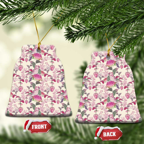 Pink Cockatoo Australia Ceramic Ornament Tropical Flowers - Seamless Pattern