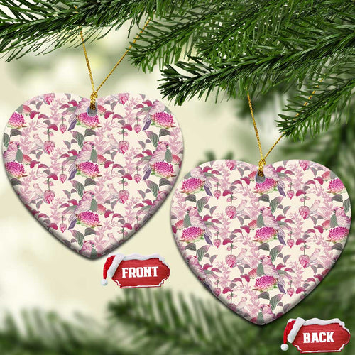 Pink Cockatoo Australia Ceramic Ornament Tropical Flowers - Seamless Pattern