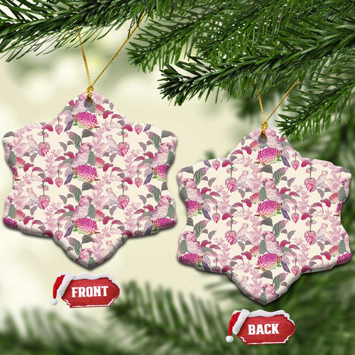 Pink Cockatoo Australia Ceramic Ornament Tropical Flowers - Seamless Pattern