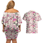 Pink Cockatoo Australia Couples Matching Off Shoulder Short Dress and Hawaiian Shirt Tropical Flowers - Seamless Pattern