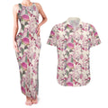 Pink Cockatoo Australia Couples Matching Tank Maxi Dress and Hawaiian Shirt Tropical Flowers - Seamless Pattern