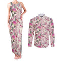 Pink Cockatoo Australia Couples Matching Tank Maxi Dress and Long Sleeve Button Shirt Tropical Flowers - Seamless Pattern