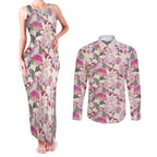 Pink Cockatoo Australia Couples Matching Tank Maxi Dress and Long Sleeve Button Shirt Tropical Flowers - Seamless Pattern