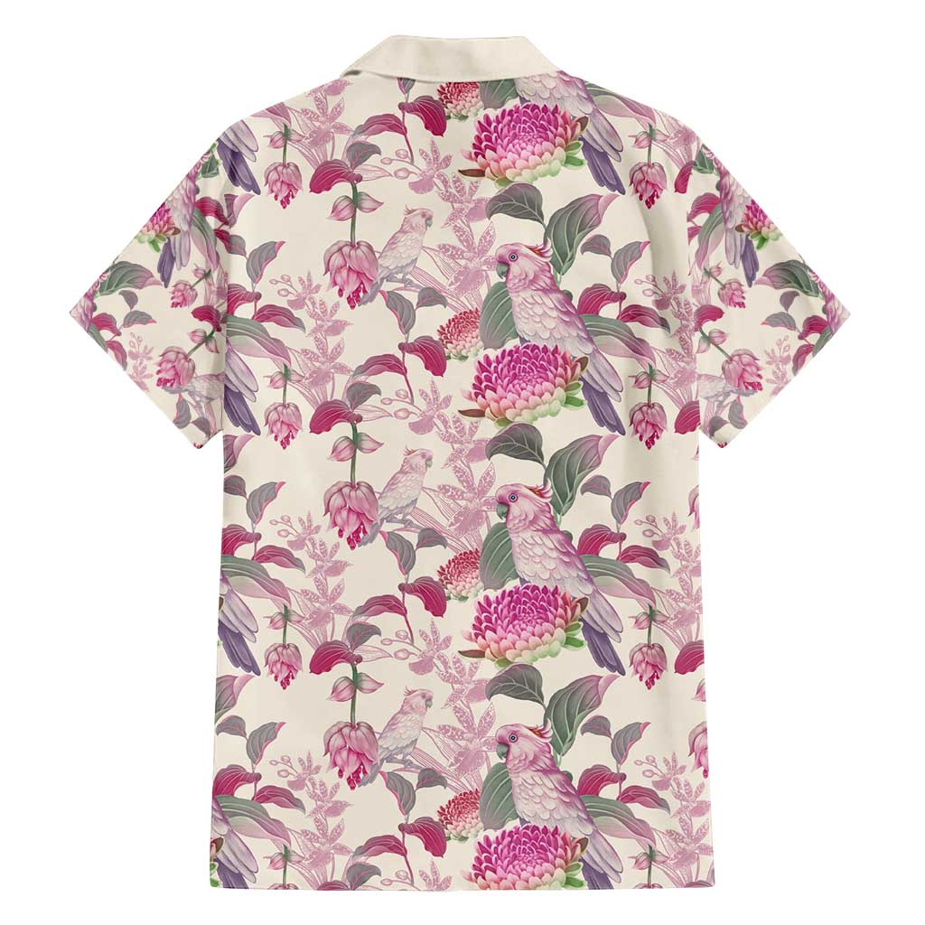 Pink Cockatoo Australia Family Matching Long Sleeve Bodycon Dress and Hawaiian Shirt Tropical Flowers - Seamless Pattern