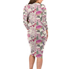 Pink Cockatoo Australia Family Matching Long Sleeve Bodycon Dress and Hawaiian Shirt Tropical Flowers - Seamless Pattern