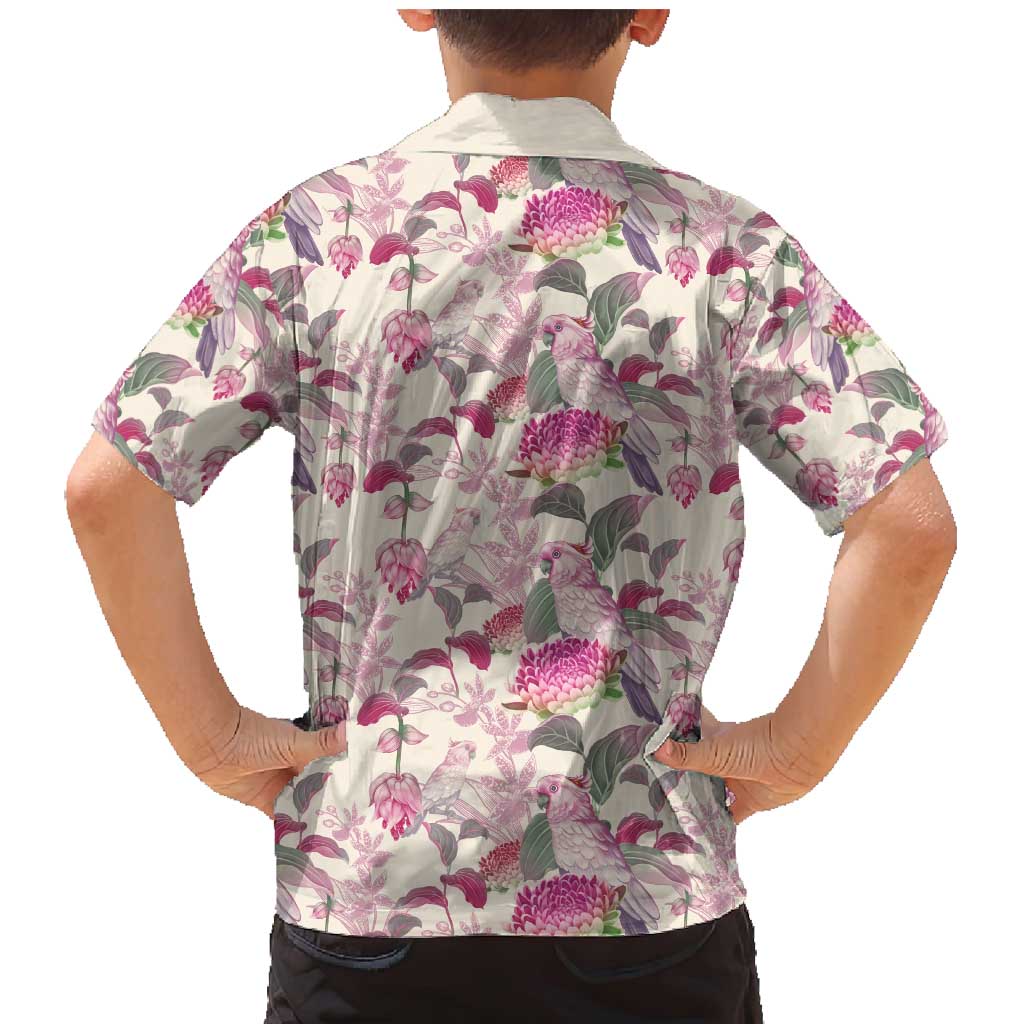 Pink Cockatoo Australia Family Matching Mermaid Dress and Hawaiian Shirt Tropical Flowers - Seamless Pattern