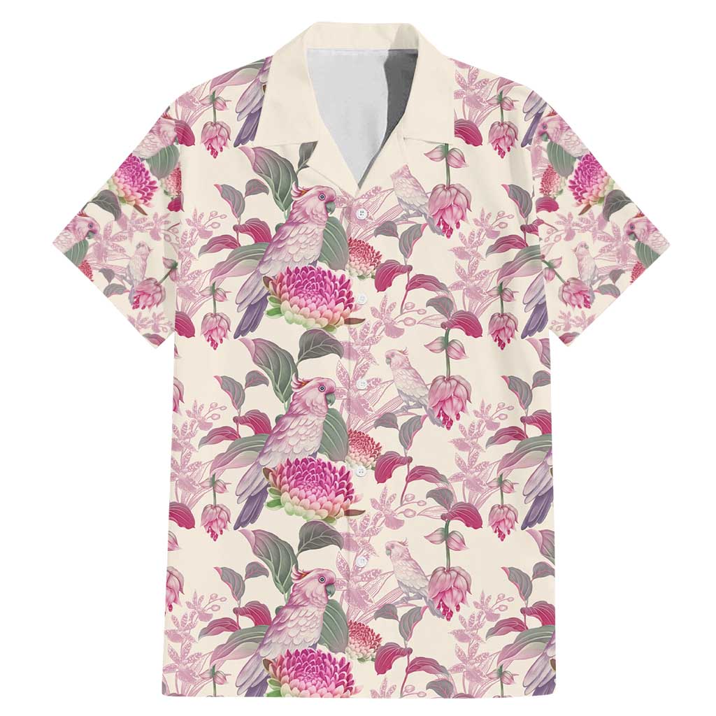 Pink Cockatoo Australia Family Matching Mermaid Dress and Hawaiian Shirt Tropical Flowers - Seamless Pattern