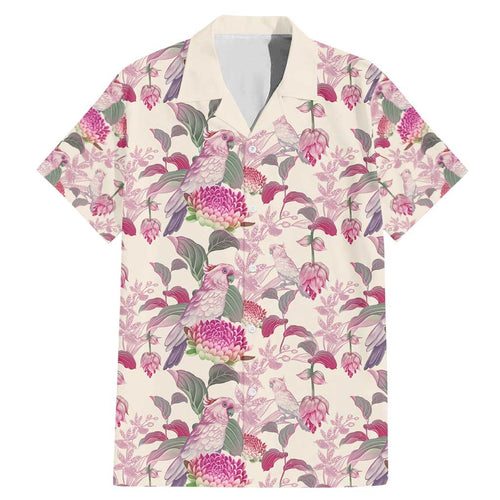 Pink Cockatoo Australia Family Matching Mermaid Dress and Hawaiian Shirt Tropical Flowers - Seamless Pattern