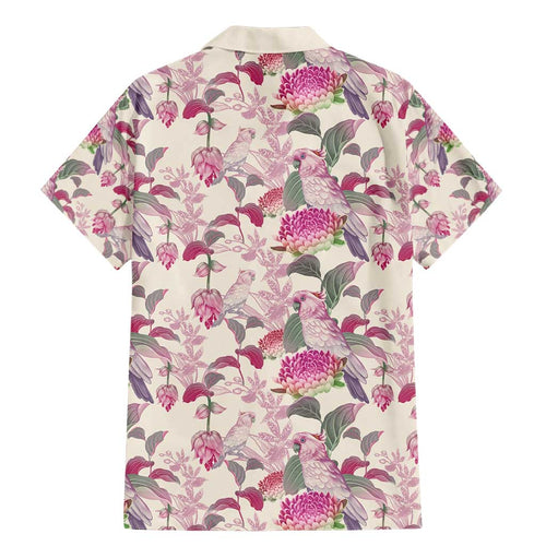 Pink Cockatoo Australia Family Matching Mermaid Dress and Hawaiian Shirt Tropical Flowers - Seamless Pattern