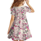 Pink Cockatoo Australia Family Matching Off The Shoulder Long Sleeve Dress and Hawaiian Shirt Tropical Flowers - Seamless Pattern