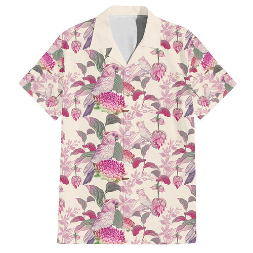 Pink Cockatoo Australia Family Matching Off The Shoulder Long Sleeve Dress and Hawaiian Shirt Tropical Flowers - Seamless Pattern
