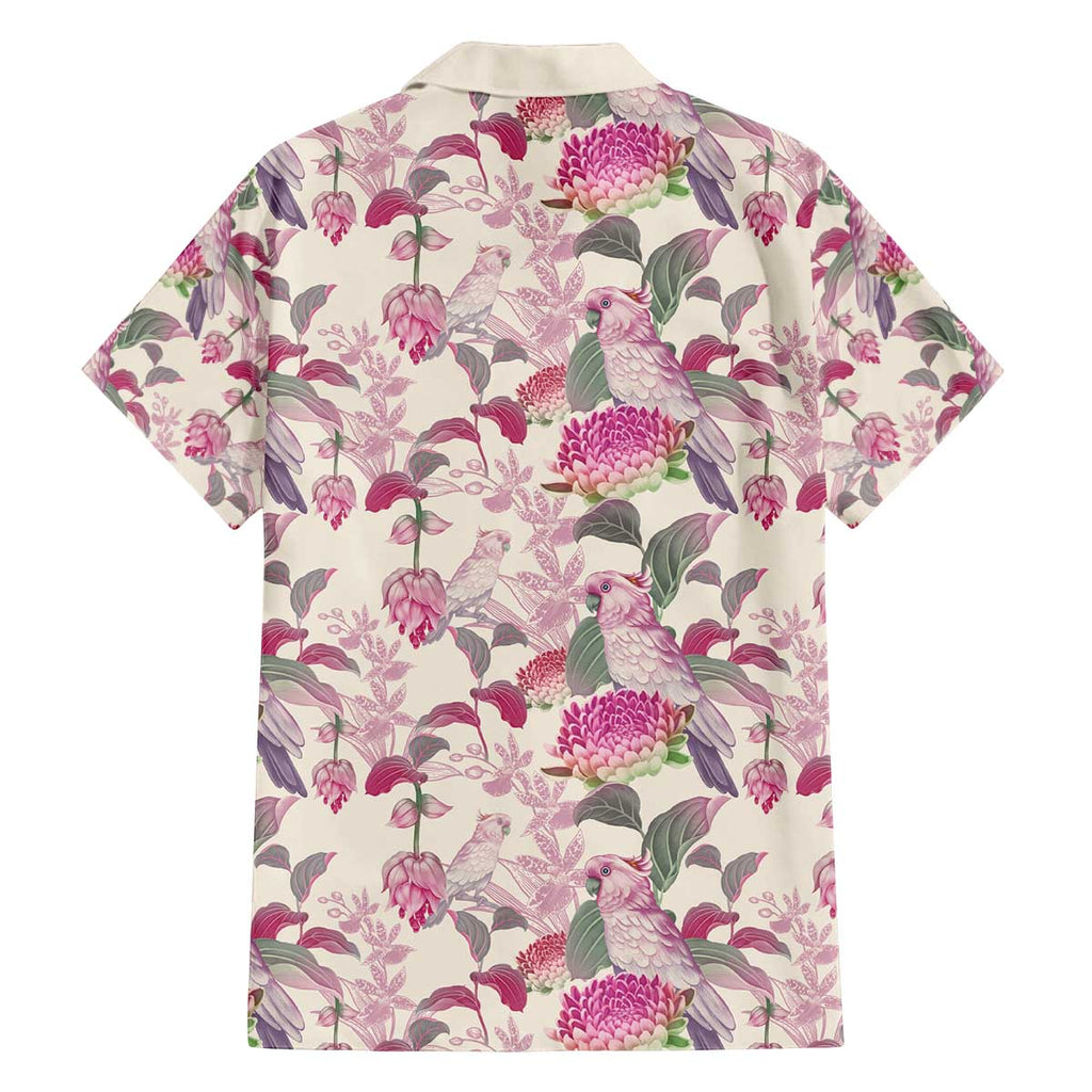 Pink Cockatoo Australia Family Matching Off The Shoulder Long Sleeve Dress and Hawaiian Shirt Tropical Flowers - Seamless Pattern