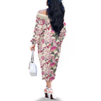 Pink Cockatoo Australia Family Matching Off The Shoulder Long Sleeve Dress and Hawaiian Shirt Tropical Flowers - Seamless Pattern