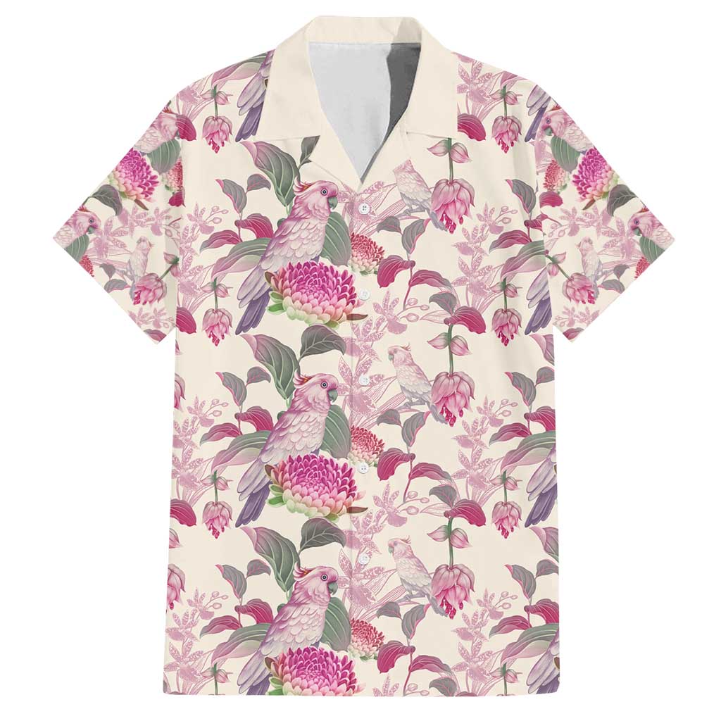 Pink Cockatoo Australia Family Matching Off Shoulder Maxi Dress and Hawaiian Shirt Tropical Flowers - Seamless Pattern