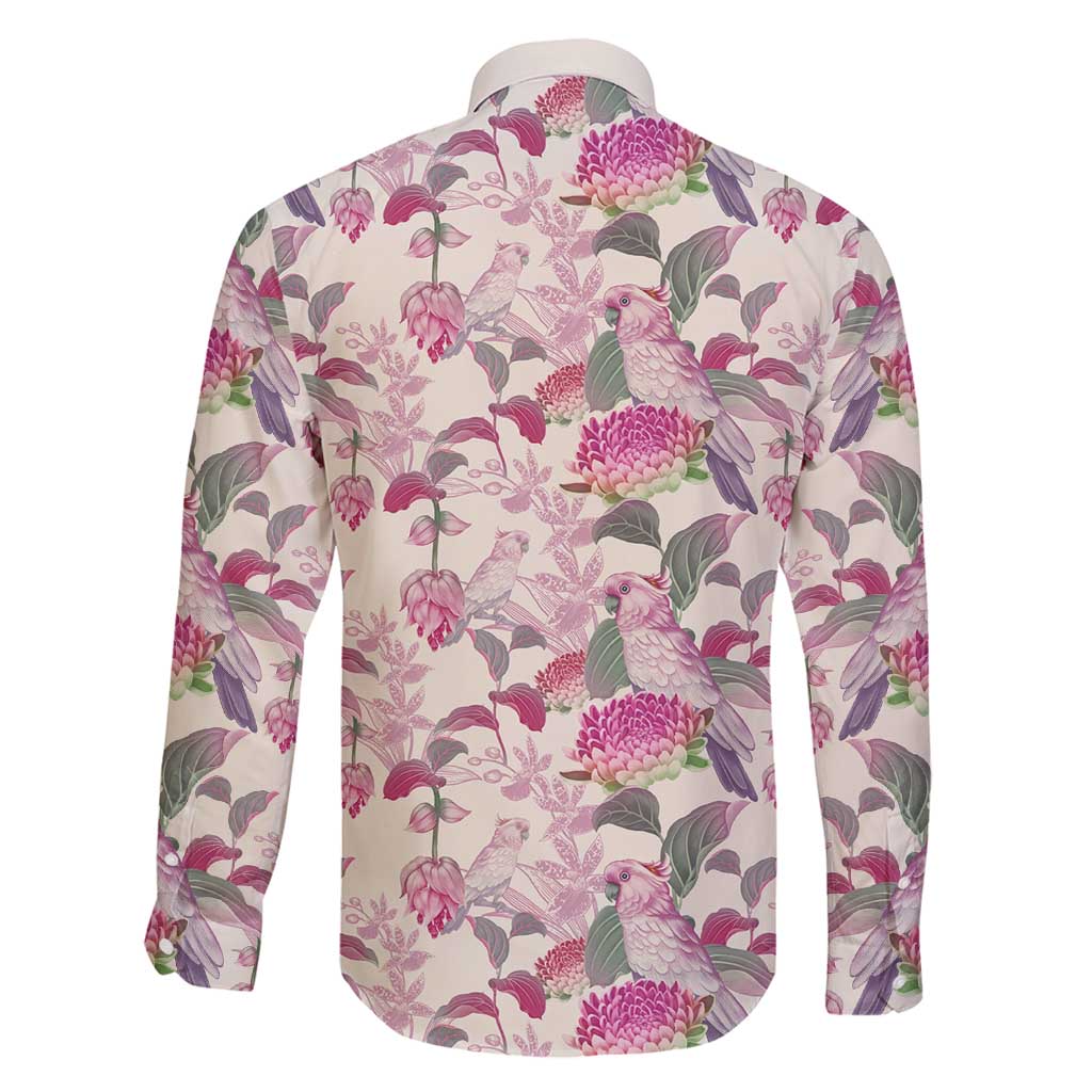 Pink Cockatoo Australia Family Matching Off Shoulder Maxi Dress and Hawaiian Shirt Tropical Flowers - Seamless Pattern