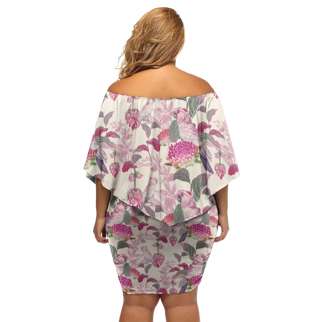 Pink Cockatoo Australia Family Matching Off Shoulder Short Dress and Hawaiian Shirt Tropical Flowers - Seamless Pattern