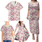 Pink Cockatoo Australia Family Matching Puletasi and Hawaiian Shirt Tropical Flowers - Seamless Pattern